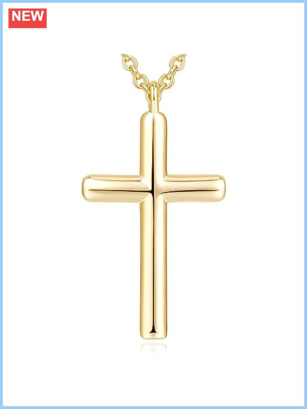 14K Gold Plated Cross Pendant Necklace Cable Chain Lobster Clasp Women's Jewelry